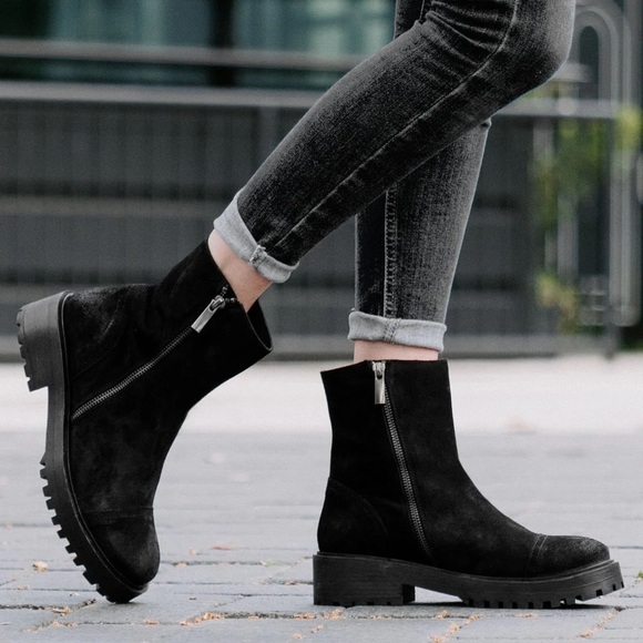 Thursday Boot Company Raider Black Suede Lug Sole Heeled Boot Size 7‎ - Picture 1 of 11